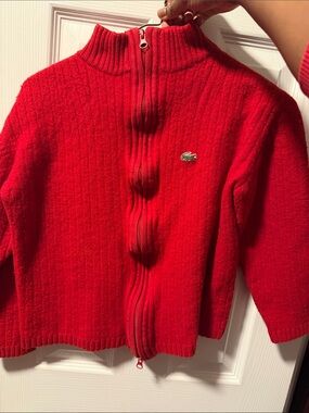 Lacoste Bright Red Ribbed Full Zip Sweater